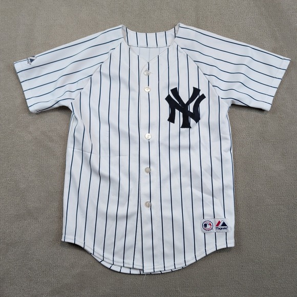 Majestic Youth L New York Yankees Jersey Giambi 25 Pinstripe Baseball Y2K White — photo 2